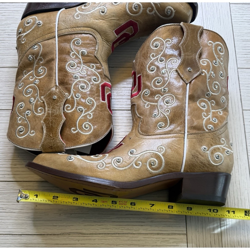 NCAA Vaccari OU Oklahoma Sooners Women 10 Midcalf Leather NWT Cowboy Boots Rare - Picture 7 of 12